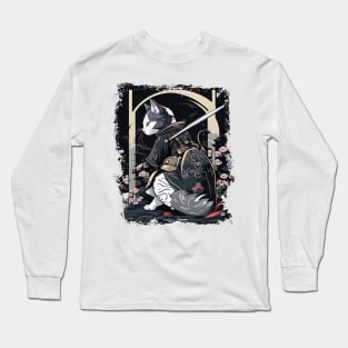 Japanese Cat Samurai Katana Sameowrai Anime Funny Long Sleeve T-Shirt